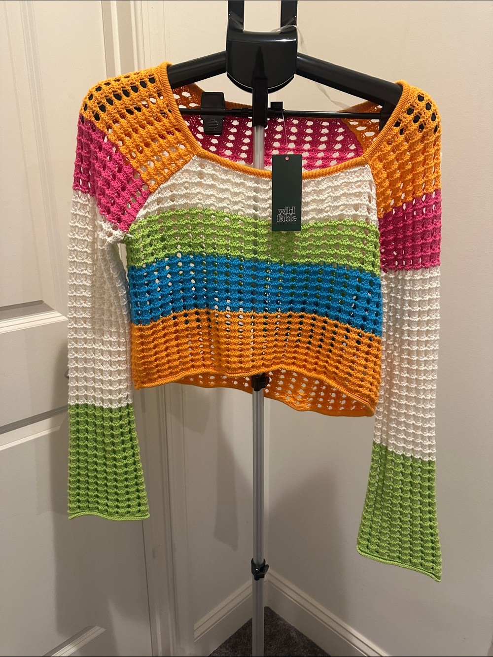Wild Fable Multicolor Crochet Crop Top - Orange, Blue, Green, Pink, White - Picture 1 of 4